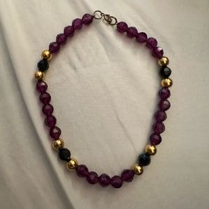 Handmade beaded purple black and gold necklace